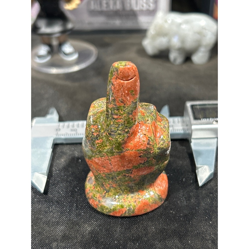 Unakite Crystal Middle Finger Hand Carving Stone Figurine Statue 63mm